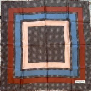 Vintage Pierre Balmain 100% Silk Scarf Brown, Blue, Cream Accents